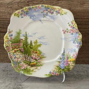Vintage Royal Albert Kentish Rockery Square Handled Cake Plate 10" England